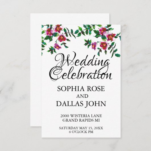 Elegante moderne waterverf donkerroze wilde bloeme kaart (Voorkant / Achterkant)