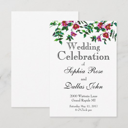 Elegante moderne waterverf donkerroze wilde bloeme kaart (Voorkant / Achterkant)