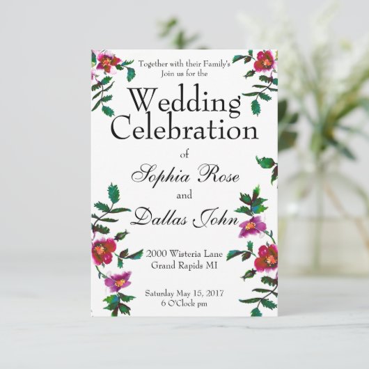 Elegante moderne waterverf donkerroze wilde bloeme kaart (Staand voorkant)