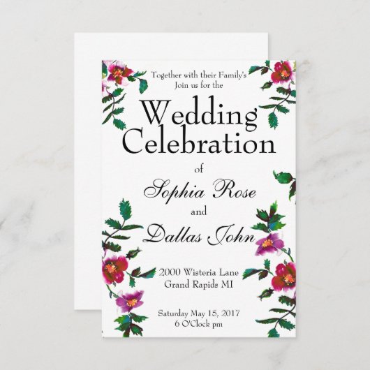 Elegante moderne waterverf donkerroze wilde bloeme kaart (Voorkant / Achterkant)