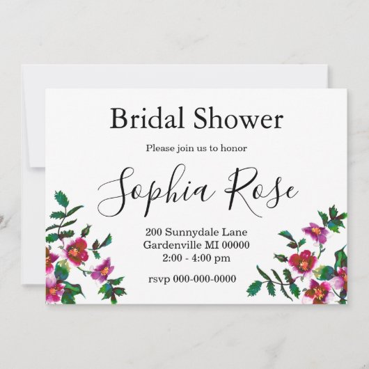 Elegante moderne waterverf donkerroze wilde bloeme kaart (Voorkant)