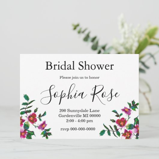 Elegante moderne waterverf donkerroze wilde bloeme kaart (Staand voorkant)