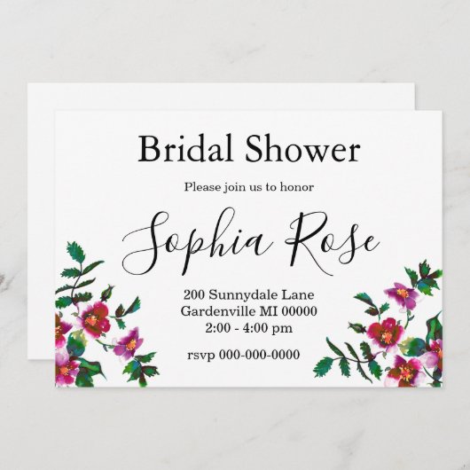 Elegante moderne waterverf donkerroze wilde bloeme kaart (Voorkant / Achterkant)