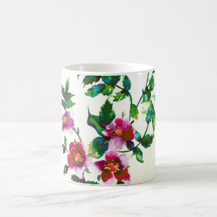 Elegante moderne waterverf donkerroze wilde bloeme koffiemok