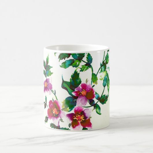 Elegante moderne waterverf donkerroze wilde bloeme koffiemok (Center)