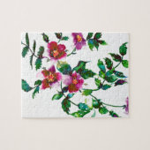 Elegante moderne waterverf donkerroze wilde bloeme legpuzzel (Horizontaal)