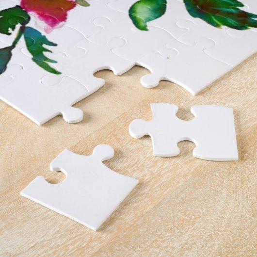 Elegante moderne waterverf donkerroze wilde bloeme legpuzzel (Zijkant)