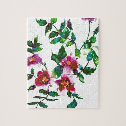 Elegante moderne waterverf donkerroze wilde bloeme legpuzzel (Verticaal)