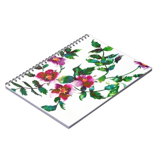 Elegante moderne waterverf donkerroze wilde bloeme notitieboek (Linkerzijde)