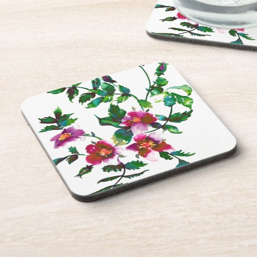 Elegante moderne waterverf donkerroze wilde bloeme onderzetter (Linkerzijde)