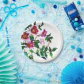 Elegante moderne waterverf donkerroze wilde bloeme papieren bordje (Feest)