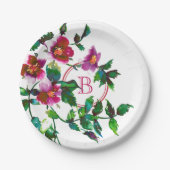 Elegante moderne waterverf donkerroze wilde bloeme papieren bordje (Voorkant)