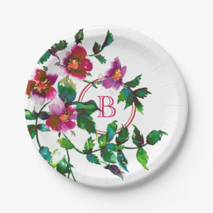 Elegante moderne waterverf donkerroze wilde bloeme papieren bordje