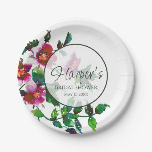 Elegante moderne waterverf donkerroze wilde bloeme papieren bordje