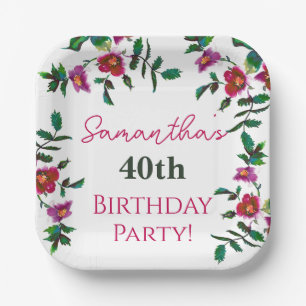 Elegante moderne waterverf donkerroze wilde bloeme papieren bordje