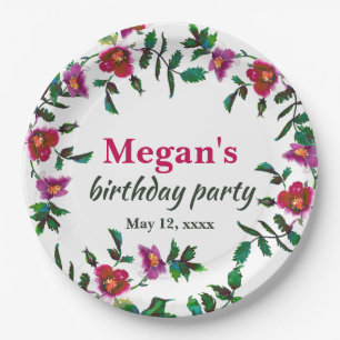 Elegante moderne waterverf donkerroze wilde bloeme papieren bordje