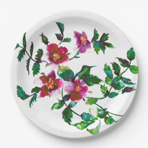 Elegante moderne waterverf donkerroze wilde bloeme papieren bordje