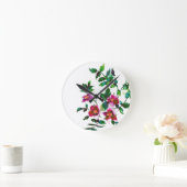 Elegante moderne waterverf donkerroze wilde bloeme ronde klok (Huis)