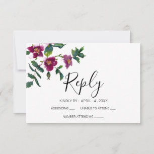Elegante moderne waterverf donkerroze wilde bloeme RSVP kaartje