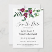 Elegante moderne waterverf donkerroze wilde bloeme save the date (Voorkant)