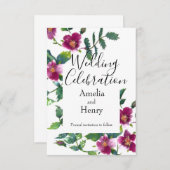 Elegante moderne waterverf donkerroze wilde bloeme save the date (Voorkant / Achterkant)