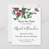 Elegante moderne waterverf donkerroze wilde bloeme save the date (Voorkant)