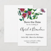 Elegante moderne waterverf donkerroze wilde bloeme save the date (Voorkant / Achterkant)