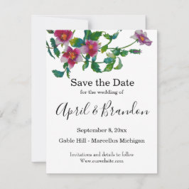 Elegante moderne waterverf donkerroze wilde bloeme save the date