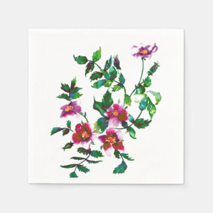 Elegante moderne waterverf donkerroze wilde bloeme servet