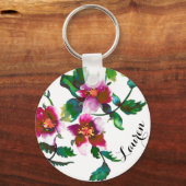Elegante moderne waterverf donkerroze wilde bloeme sleutelhanger (Voorkant)