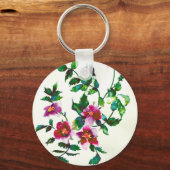 Elegante moderne waterverf donkerroze wilde bloeme sleutelhanger (Voorkant)