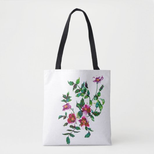 Elegante moderne waterverf donkerroze wilde bloeme tote bag (Voorkant)