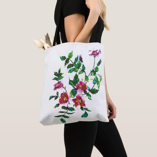 Elegante moderne waterverf donkerroze wilde bloeme tote bag (Dichtbij)