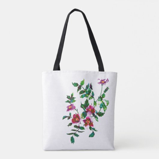 Elegante moderne waterverf donkerroze wilde bloeme tote bag (Achterkant)