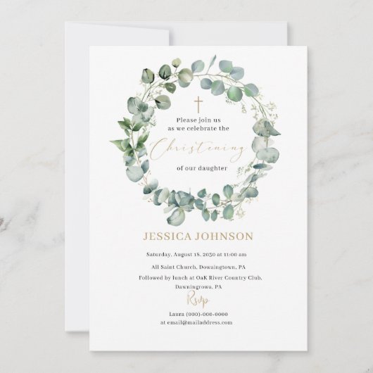 Elegante moderne Waterverf doop Kaart (Voorkant)