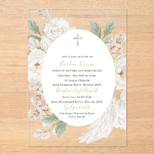 Elegante moderne Waterverf engelendoop Acryl Uitnodigingen (Voorkant)