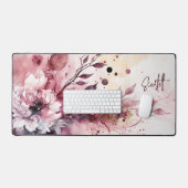 Elegante moderne Waterverf Floral gepersonaliseerd Bureaumat (Keyboard & Muis)