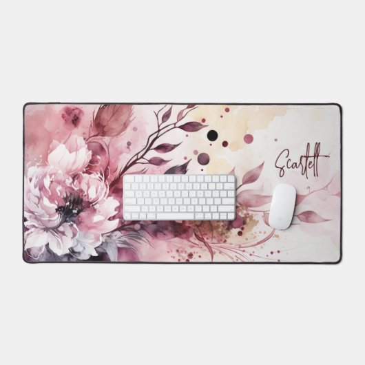 Elegante moderne Waterverf Floral gepersonaliseerd Bureaumat (Keyboard & Muis)