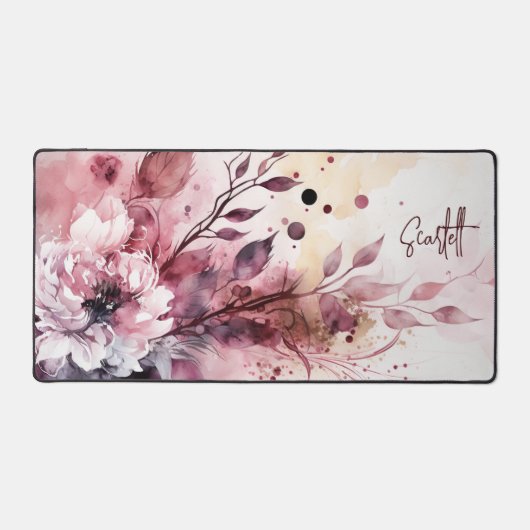Elegante moderne Waterverf Floral gepersonaliseerd Bureaumat (Voorkant)