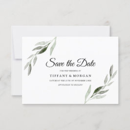 Elegante moderne waterverf groene blad bruiloft save the date