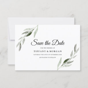 Elegante Moderne Waterverf Groene Blad Bruiloft Save The Date