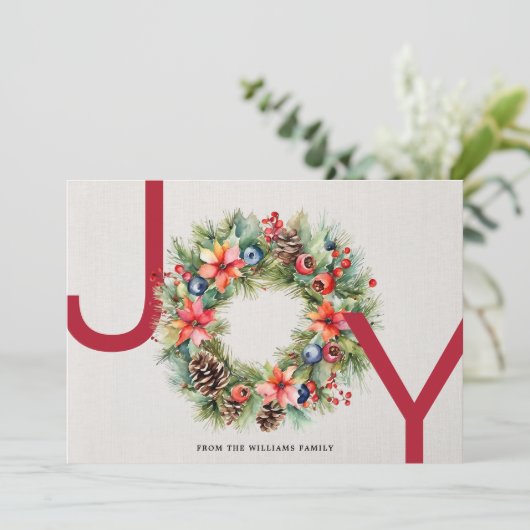 Elegante moderne Waterverf Joy Wreath Christmas Feestdagenkaart (Staand voorkant)