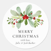 Elegante moderne Waterverf kerst botanische Ronde Sticker (Voorkant)