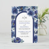 Elegante moderne Waterverf marineblauw bloemenbrui Kaart (Staand voorkant)