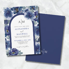 Elegante moderne Waterverf marineblauw bloemenbrui Kaart