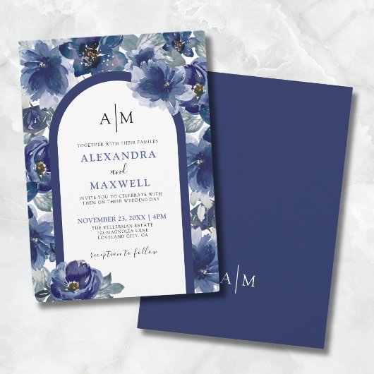 Elegante moderne Waterverf marineblauw bloemenbrui Kaart