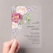Elegante moderne Waterverf pioenrozen bruiloft Acryl Uitnodigingen (Insitu (Draagbaar))