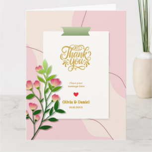 Elegante moderne waterverf roze bloem "Dank je" Kaart
