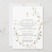 Elegante moderne Waterverf Wildbloemen Doop Kaart (Voorkant)