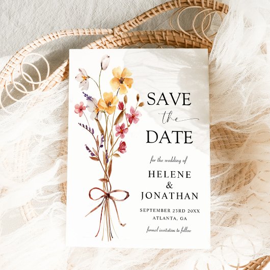 Elegante moderne Waterverf Wildflower bruiloft Save The Date